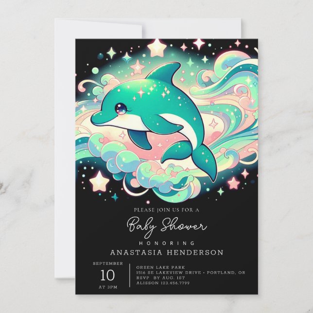 Convite Chá de fraldas de golfinhos elegante (Frente)