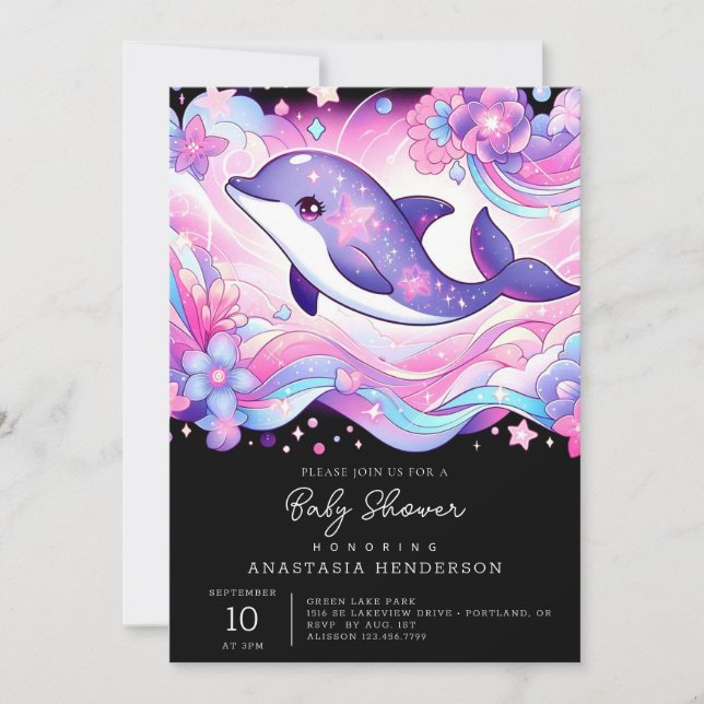 Convite Chá de fraldas de golfinhos feliz (Frente)