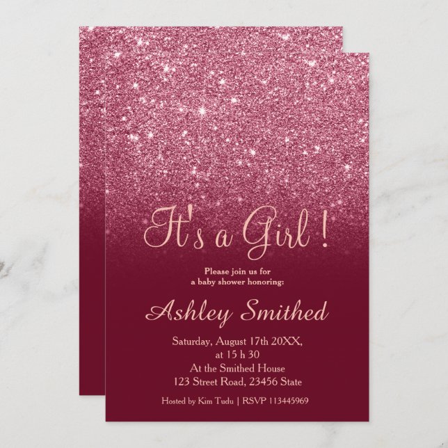 Convite Chá de fraldas de goma-lho-vermelha (Frente/Verso)