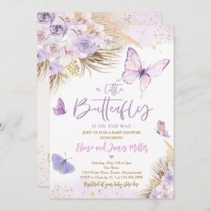 Convite Chá de fraldas De Grama Boho Purple Butterfly Pamp