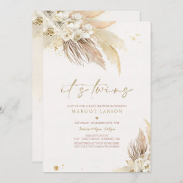 Convite Chá de fraldas de Grass Boho de Gêmeos Neutros do 