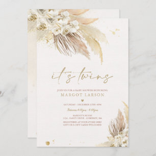 Convite Chá de fraldas de Grass Boho de Gêmeos Neutros do