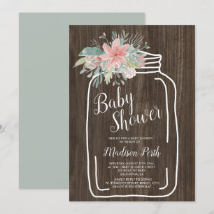 Convite chá de fraldas de guião de jarro de madeira flor