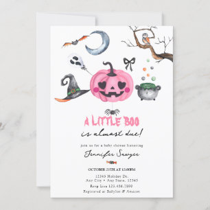 Convite Chá de fraldas de Halloween Abóbora Rosa