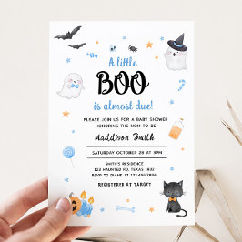 Convite Chá de fraldas De Halloween Azul A Pequeno Boo