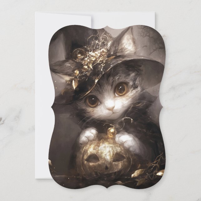 Convite Chá de fraldas de Halloween de Bruxas de Gato Boni (Verso)