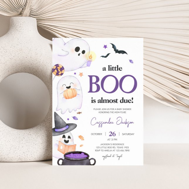 Convite Chá de fraldas de Halloween de Pequeno Boo (Purple Little Boo Invitation )