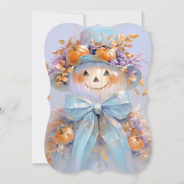 Convite Chá de fraldas de Halloween do Espantalho da Abóbo (Verso)