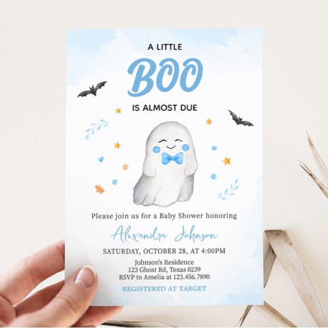 Convite Chá de fraldas de Halloween do Fantasma (Blue A Little Boo Baby Shower Invitation)