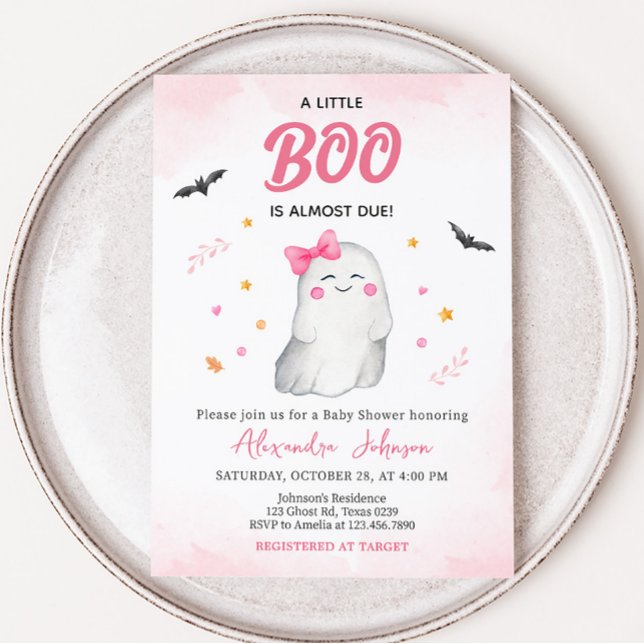 Convite Chá de fraldas de Halloween do Fantasma (Pink Ghost Baby Shower Invitation)