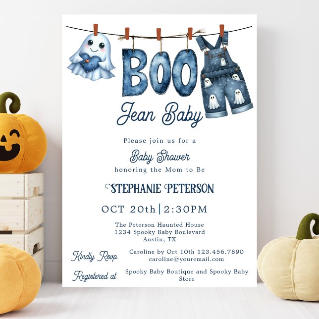 Convite Chá de fraldas de Halloween do Little Boo Blue Jea (Criador carregado)