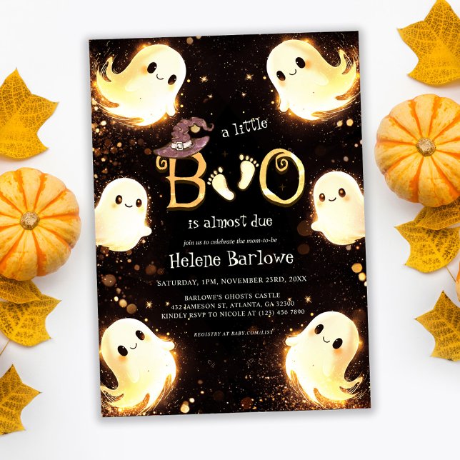 Convite Chá de fraldas de Halloween do Pequeno Fantasma (Little Boo Ghost Halloween Baby Shower Invitation)