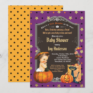 Convite chá de fraldas de Halloween - ouro preto