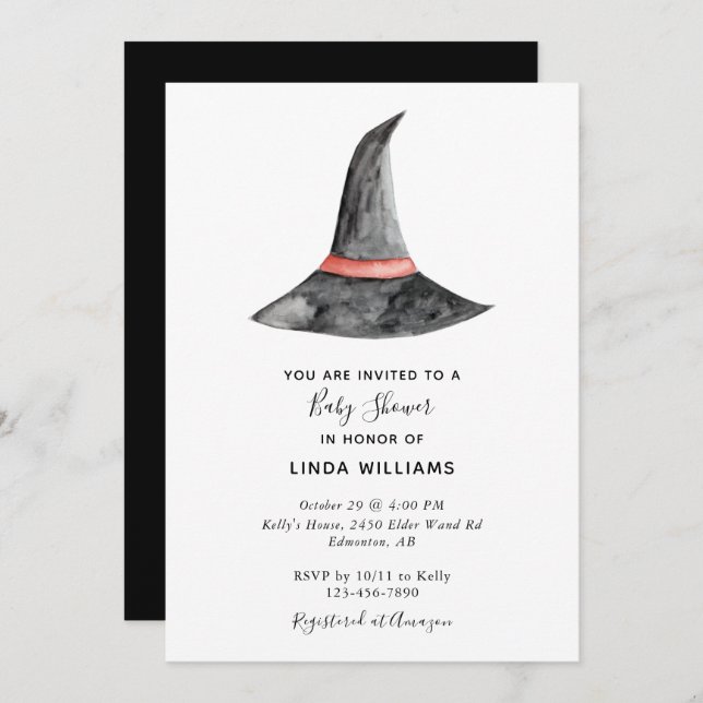 Convite Chá de fraldas de Halloween - Pedra de Chapéu da B (Frente/Verso)