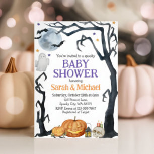 Convite Chá de fraldas de Halloween, Spooky Cute Watercolo