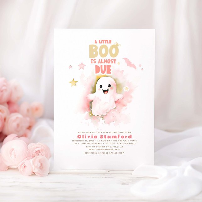 Convite Chá de fraldas De Halloween Um Pequeno Bebê Rosa (Little Boo Ghost Halloween Baby Shower Invitations)