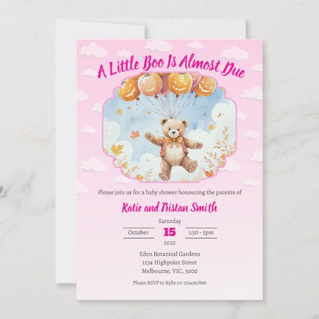 Convite Chá de fraldas de Halloween - Urso, Bombeiros, Nuv (Frente)