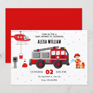 Convite Chá de fraldas de helicóptero de bombeiro