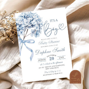 Convite Chá de fraldas de Hydrangea azul Dusty