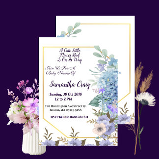 Convite Chá de fraldas de Hydrangea de Pequeno Flor Azul S