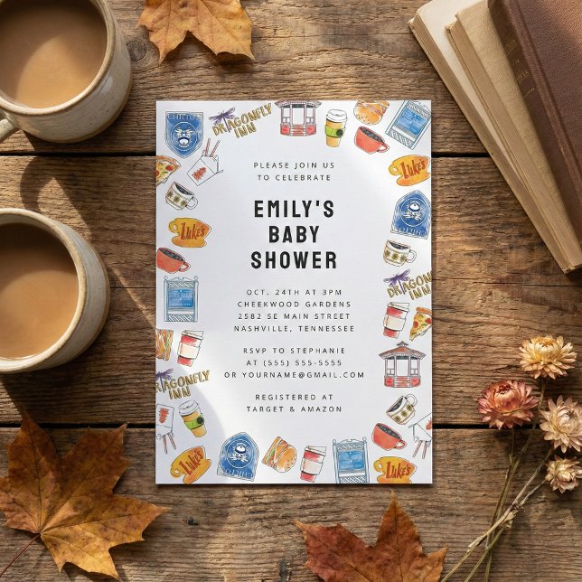 Convite Chá de fraldas de Ícones de Aquarela de Gilmore Gi (Criador carregado)