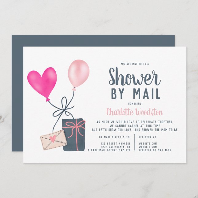 Convite chá de fraldas de ilustração dos balões modernos p (Frente/Verso)