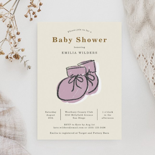 Convite Chá de fraldas de Ilustração Recém-Nascido de Bebê (Baby Booties Newborn Illustration Baby Shower Invitation)