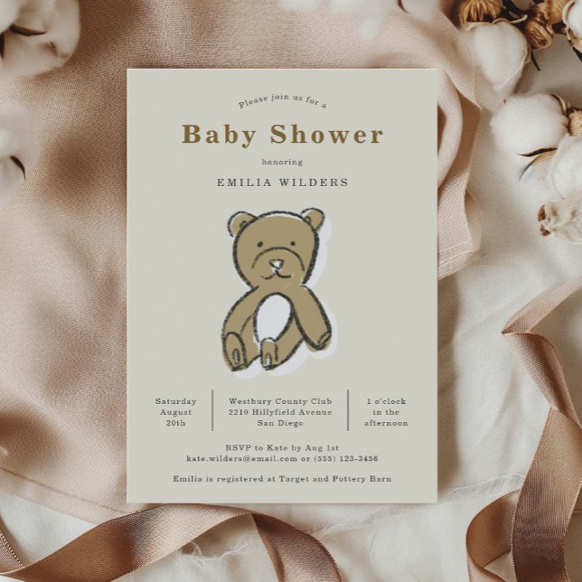 Convite Chá de fraldas de Ilustração Recém-Nascido do Urso (Teddy Bear Newborn Illustration Baby Shower Invitation)
