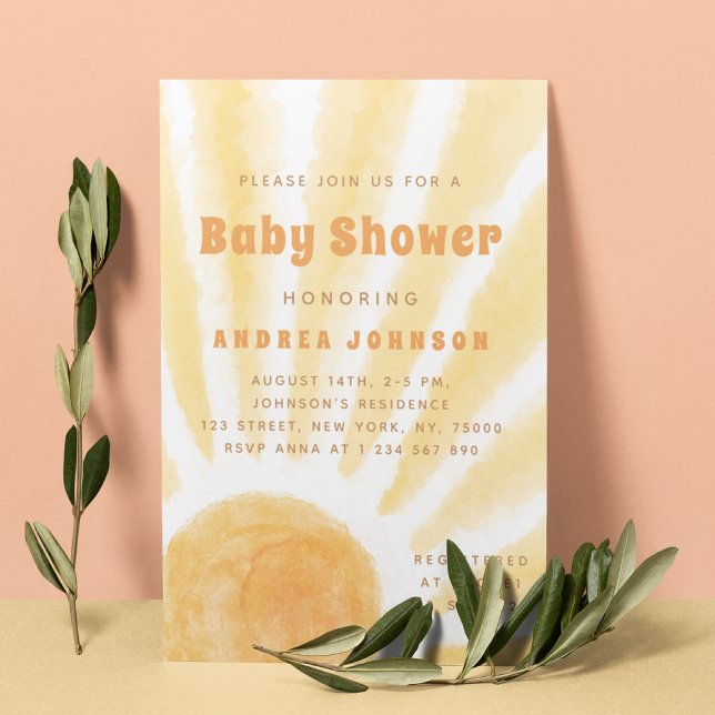 Convite Chá de fraldas de Ilustração Solar com Aquarelas S (Criador carregado)