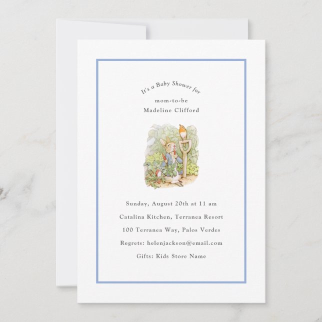 Convite Chá de fraldas de Imagem Azul de Peter Rabbit (Frente)