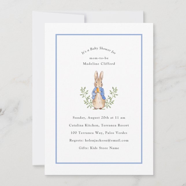 Convite Chá de fraldas de Imagem Azul de Peter Rabbit (Frente)