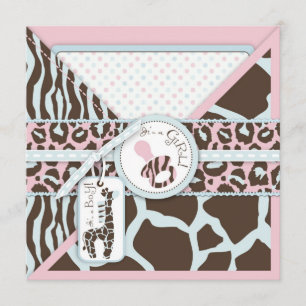 Convite Chá de fraldas de Impressão Animal Giraffe & Pac