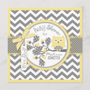 Convite Chá de fraldas de Impressão da Baby Girl Owl Chevr