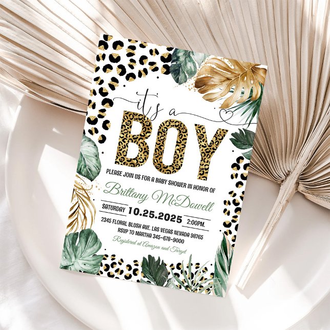 Convite Chá de fraldas de impressão leopardo (Criador carregado)