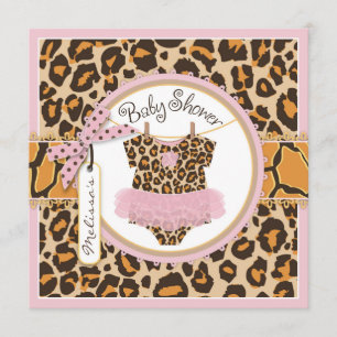 Convite Chá de fraldas de Impressão Tutu Cheetah, Rosa
