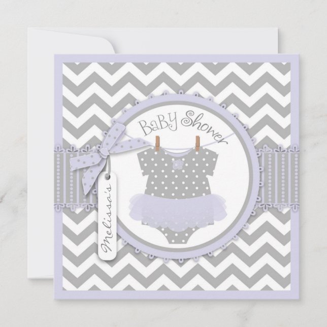 Convite Chá de fraldas de Impressão Tutu Chevron (Frente)