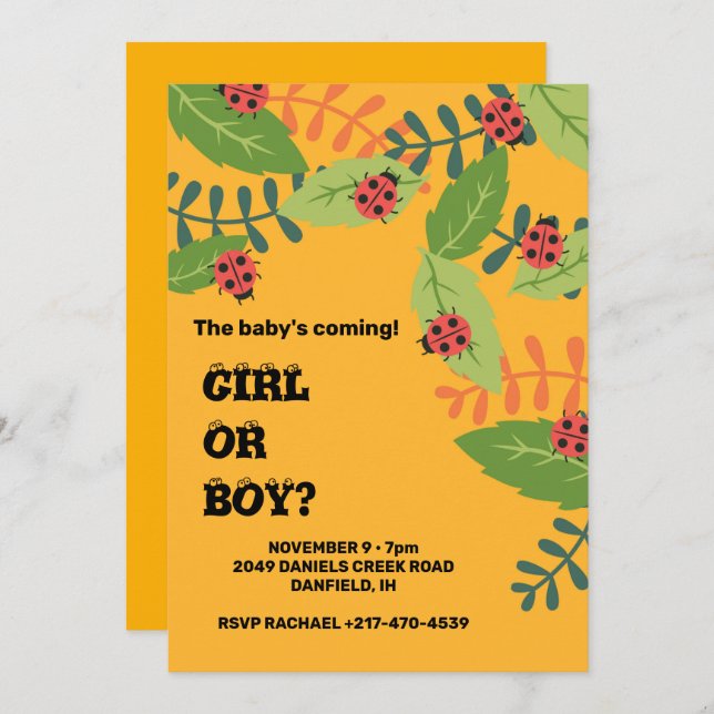 Convite Chá de fraldas de insetos da senhora amarela (Frente/Verso)