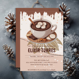 Convite Chá de fraldas de inverno com chocolate quente e c