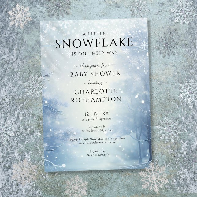 Convite Chá de fraldas de inverno com floco de neve (Little Snowflake Winter Baby Shower Invitation)