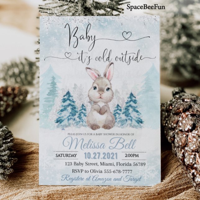 Convite Chá de fraldas de inverno convida bebê está frio l (Winter baby shower invitation Baby it's cold outside Woodland animal Bunny Baby Shower )