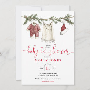 Convite Chá de fraldas de inverno da Clothesline de Natal