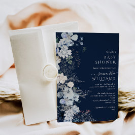 Convite Chá de fraldas de inverno de flor selvagem azul