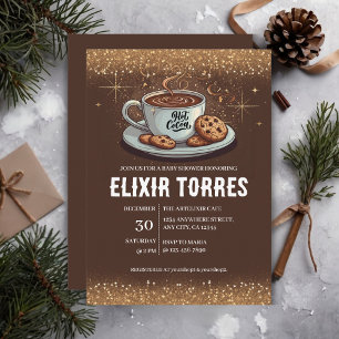 Convite Chá de fraldas de inverno Dourado com chocolate qu