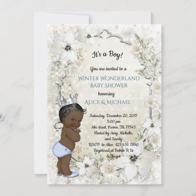 Convite Chá de fraldas de inverno, étnico, Wonderland de i (Frente)