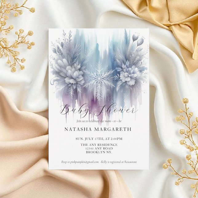 Convite Chá de fraldas de inverno Floco de Neve Azul Elega (Criador carregado)