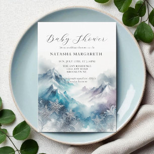 Convite Chá de fraldas de inverno Floco de Neve Azul Elega
