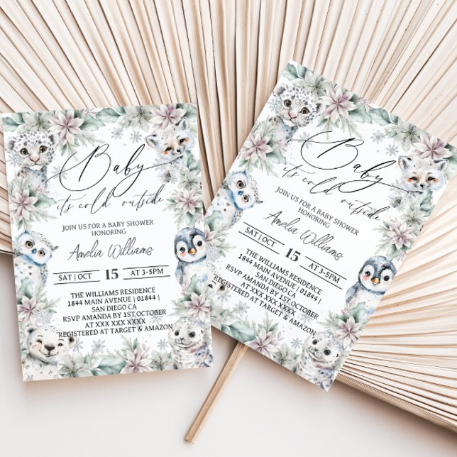 Convite Chá de fraldas de Inverno Floral Ártico (Criador carregado)