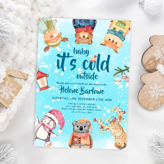 Convite Chá de fraldas de inverno para animais de madeira (Cute Woodland Animals Winter Baby Shower Invitation)