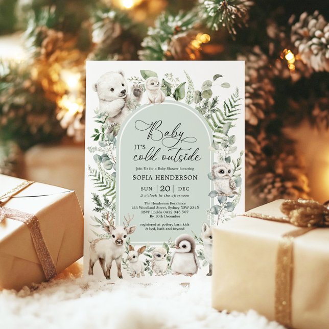 Convite Chá de fraldas de inverno para os animais verdes d (Criador carregado)