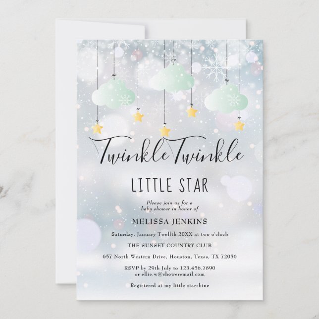 Convite Chá de fraldas De Inverno Twinkle Twinkle Little S (Frente)